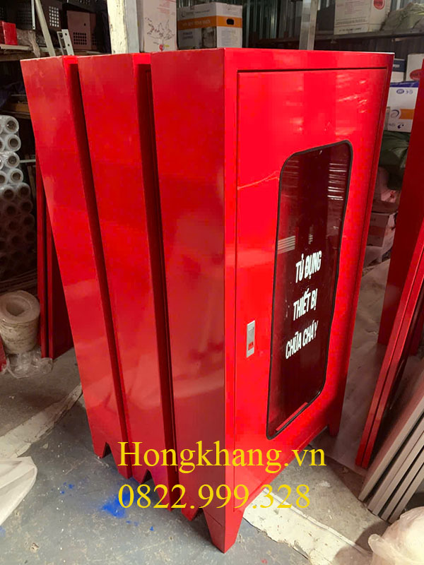 Tủ cứu hỏa 2 ngăn 1200x500x200mm sơn tĩnh điện đỏ cánh kính tại