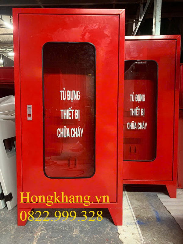 Vỏ tủ PCCC 2 ngăn 1200x500x200mm sơn đỏ cánh kính giá xưởng Hà