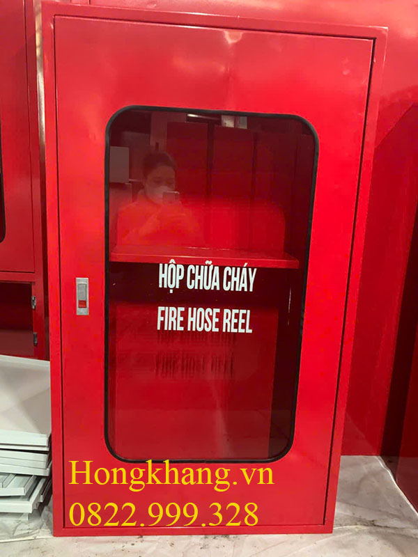 Vỏ tủ PCCC 2 ngăn 600x400x200x1mm sơn đỏ gắn kính giá xưởng Hà Nội