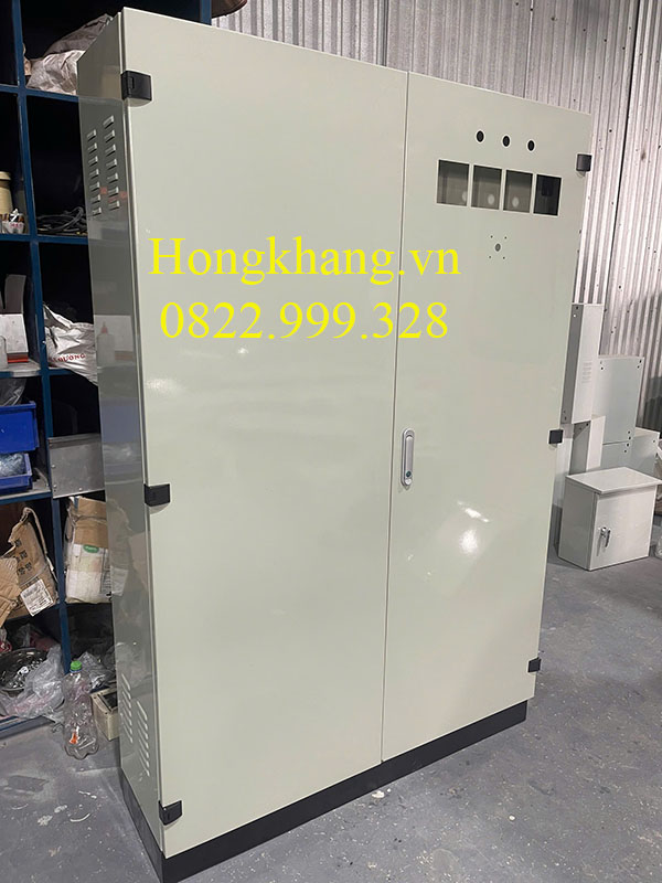 Vỏ tủ điện trong nhà 2 lớp cánh kích thước 1600x1200x350x1,5mm sơn tĩnh điện 2 cánh mở hai bên có thanh gá lắp thiết bị cánh ngoài cánh trong khoét lỗ có hèm chống bụi giá tốt tại xưởng hà nội và hải phòng