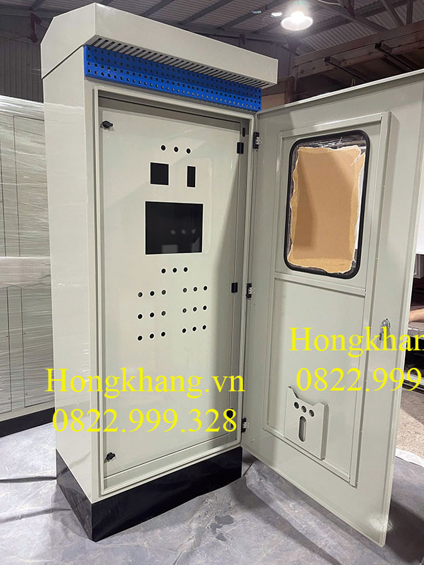 Vỏ tủ điện 2 lớp cánh ngoài trời kích thước 1400x600x350x1,5mm sơn tĩnh điện cánh trong khoét lỗ cánh ngoài mica có chân đế  có mái có hèm chống nước giá tốt tại xưởng hà nội và hải phòng